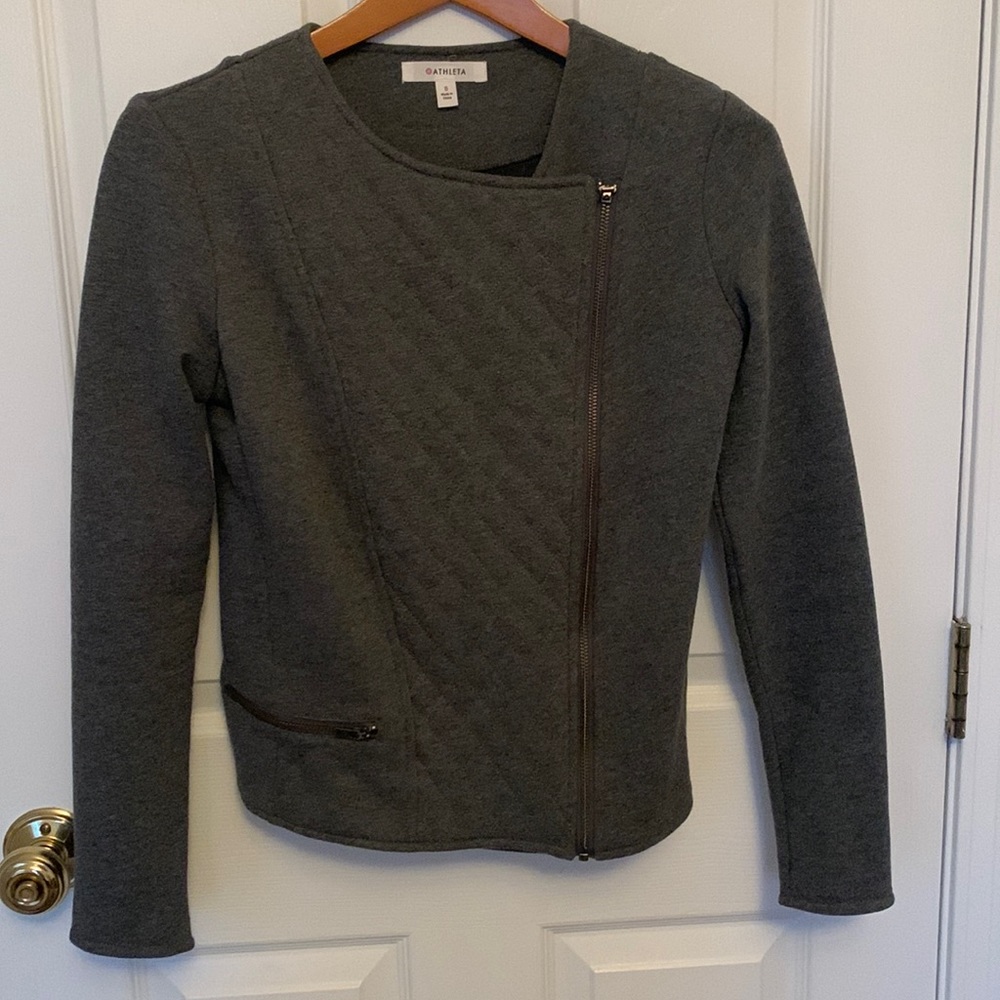 Athleta Gray Zipper Design Jacket Blazer Sz S Cotton Quilted
